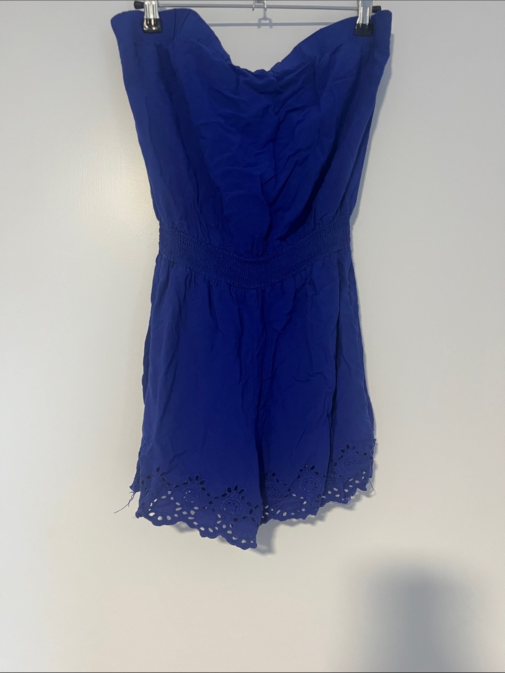 Woman’s Strapless Royal Blue Eyelet Romper